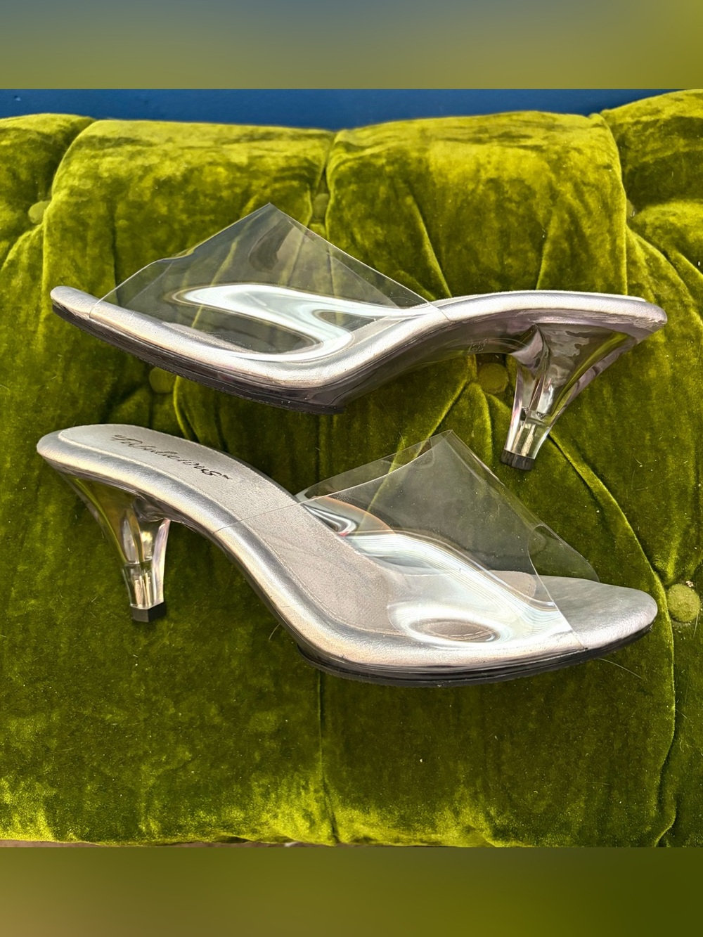 1950s Style Clear Lucite Mules Springolators Peep Toe Heels Marilyn Pleaser
